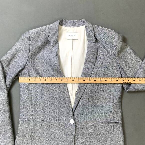 SANDRO Paris Women's Blue Blazer Size 40 Structured Suit Jacket V5902E US 8 - Picture 3 of 9